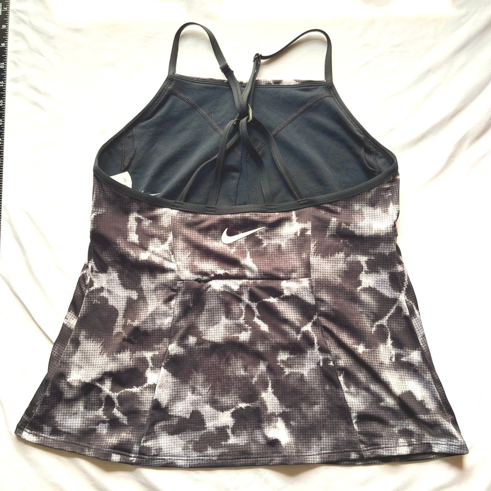 NIKE Womens Sz L Black Stretch Built in Bra Strappy Tankini Swimsuit Top Beach - Picture 2 of 12